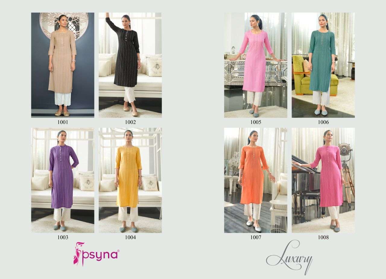 LUXURY BY PSYNA 1001 TO 1008 SERIES DESIGNER STYLISH FANCY COLORFUL BEAUTIFUL PARTY WEAR & ETHNIC WEAR COLLECTION COTTON KURTIS AT WHOLESALE PRICE