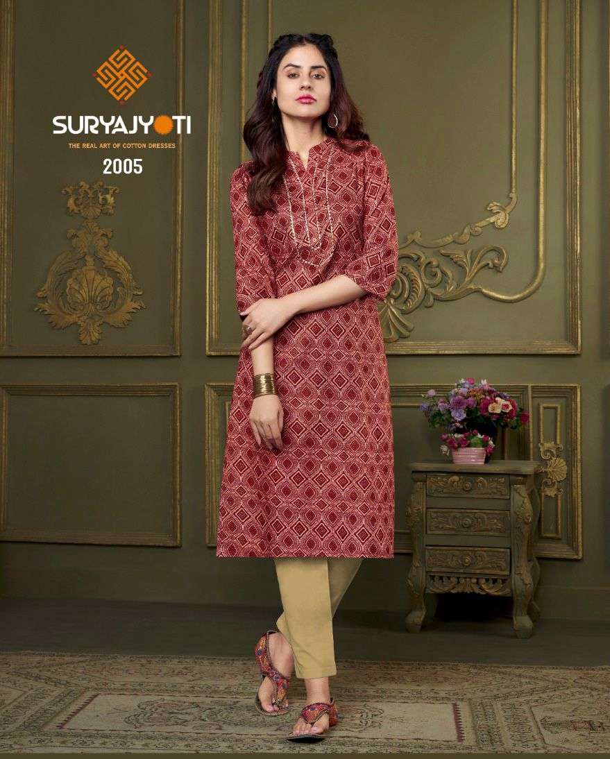 ZOYA VOL-2 BY SURYAJYOTI 2001 TO 2008 SERIES DESIGNER STYLISH FANCY COLORFUL BEAUTIFUL PARTY WEAR & ETHNIC WEAR COLLECTION PURE COTTON KURTIS AT WHOLESALE PRICE