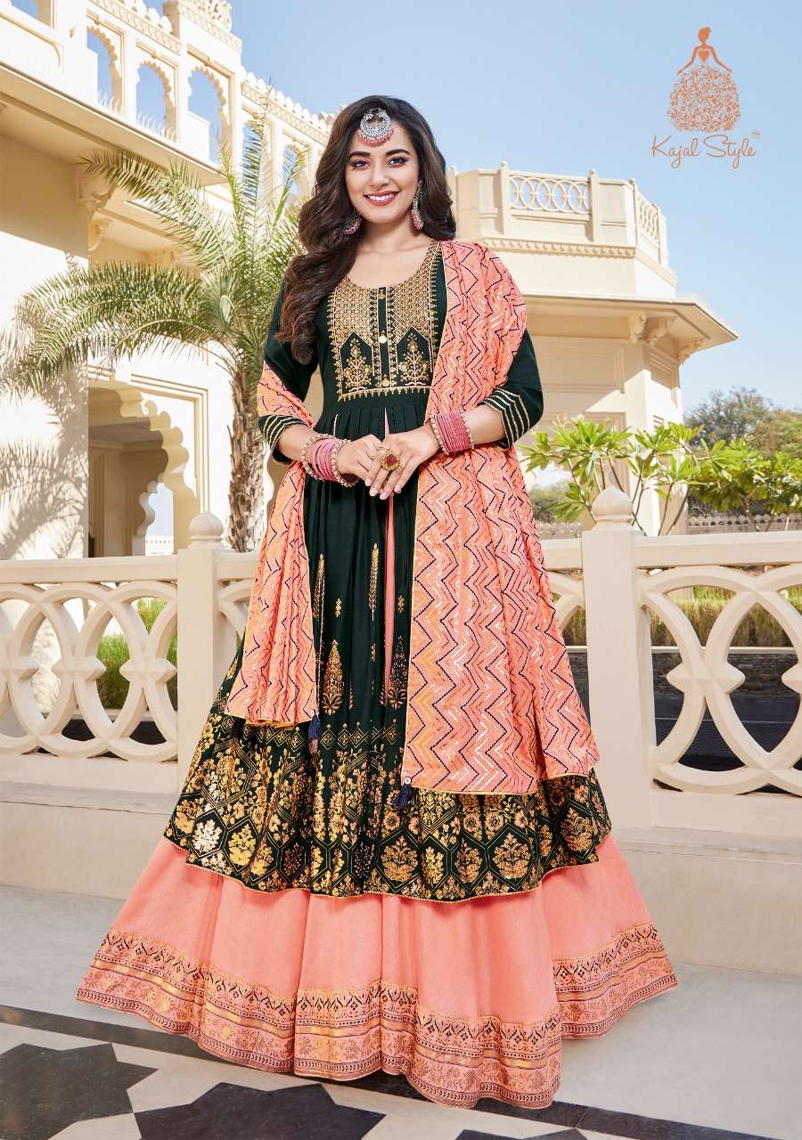 TANISHQ BY KAJAL STYLE 1001 TO 1008 SERIES BEAUTIFUL STYLISH FANCY COLORFUL CASUAL WEAR & ETHNIC WEAR HEAVY RAYON EMBROIDERED GOWNS WITH DUPATTA AT WHOLESALE PRICE