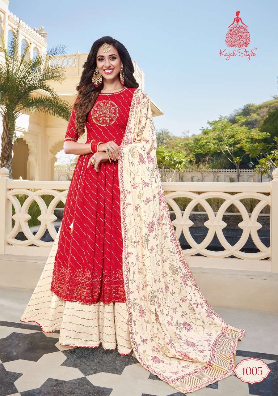 TANISHQ BY KAJAL STYLE 1001 TO 1008 SERIES BEAUTIFUL STYLISH FANCY COLORFUL CASUAL WEAR & ETHNIC WEAR HEAVY RAYON EMBROIDERED GOWNS WITH DUPATTA AT WHOLESALE PRICE