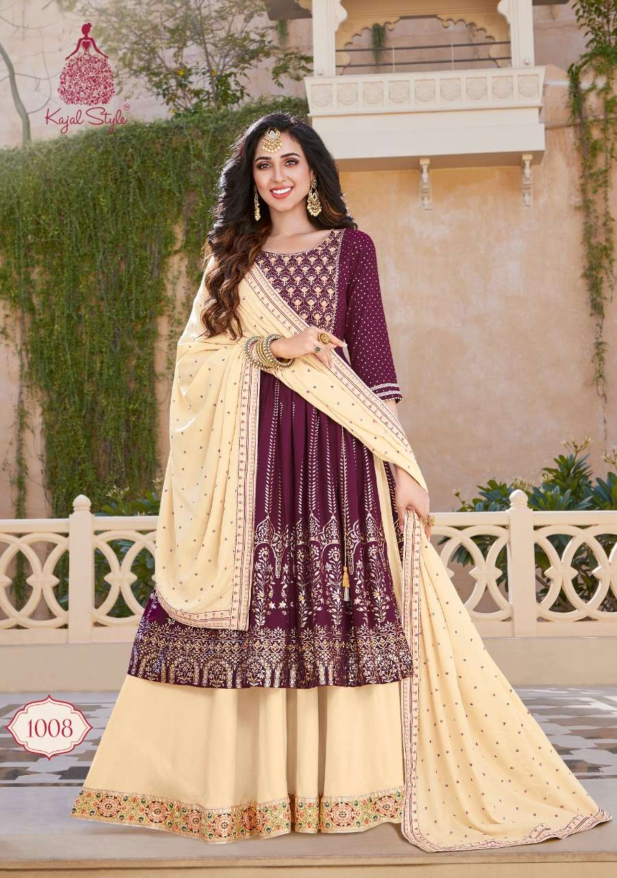 TANISHQ BY KAJAL STYLE 1001 TO 1008 SERIES BEAUTIFUL STYLISH FANCY COLORFUL CASUAL WEAR & ETHNIC WEAR HEAVY RAYON EMBROIDERED GOWNS WITH DUPATTA AT WHOLESALE PRICE