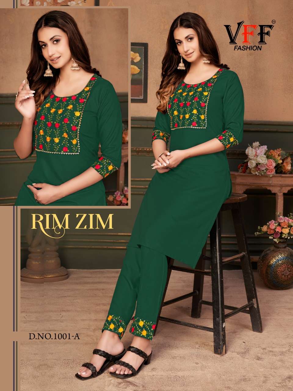 RIM ZIM BY VFF 1001 TO 1001-E SERIES DESIGNER STYLISH FANCY COLORFUL BEAUTIFUL PARTY WEAR & ETHNIC WEAR COLLECTION COTTON EMBROIDERED KURTIS AT WHOLESALE PRICE