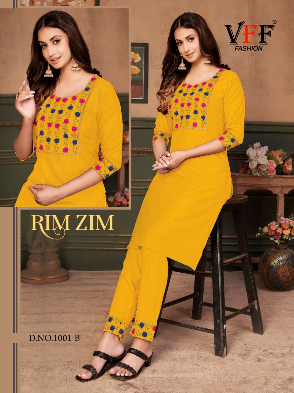 RIM ZIM BY VFF 1001 TO 1001-E SERIES DESIGNER STYLISH FANCY COLORFUL BEAUTIFUL PARTY WEAR & ETHNIC WEAR COLLECTION COTTON EMBROIDERED KURTIS AT WHOLESALE PRICE