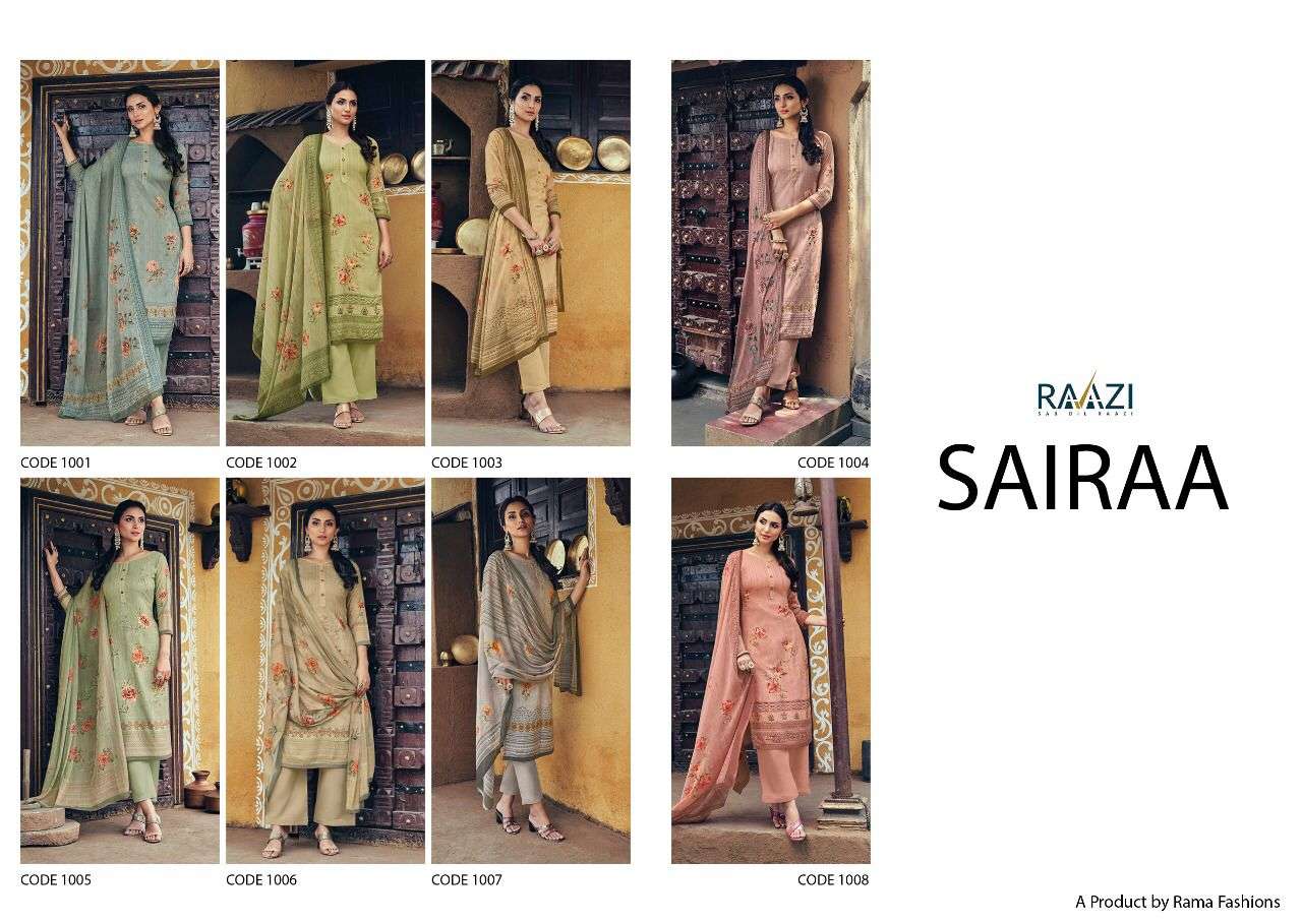SAIRAA BY RAMA FASHION 1001 TO 1008 SERIES BEAUTIFUL SUITS COLORFUL STYLISH FANCY CASUAL WEAR & ETHNIC WEAR PURE LAWN COTTON PRINT DRESSES AT WHOLESALE PRICE