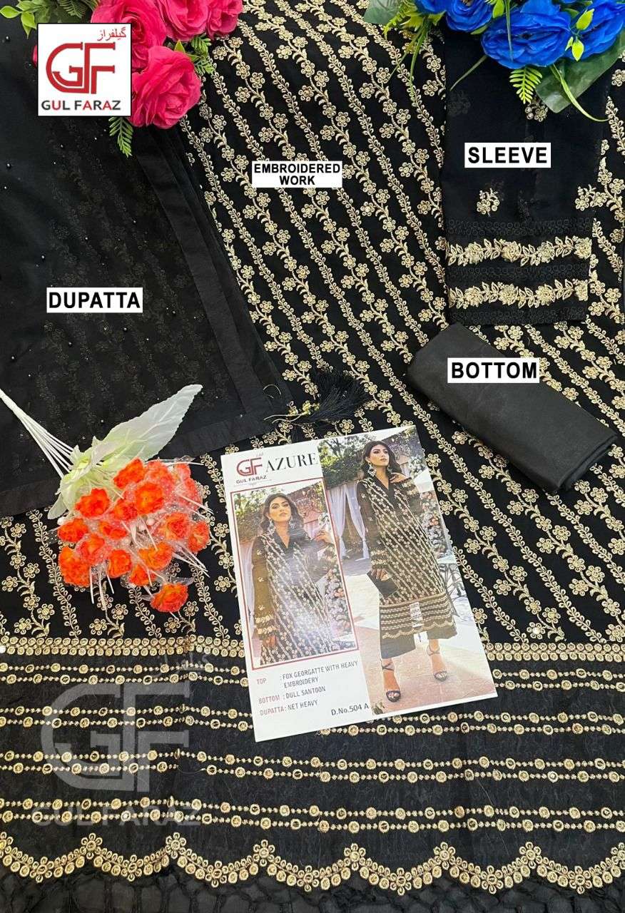 AZURE BY GUL FARAZ 504-A TO 504-D SERIES BEAUTIFUL PAKISTANI SUITS COLORFUL STYLISH FANCY CASUAL WEAR & ETHNIC WEAR FAUX GEORGETTE EMBROIDERED DRESSES AT WHOLESALE PRICE