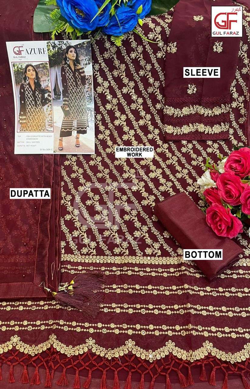 AZURE BY GUL FARAZ 504-A TO 504-D SERIES BEAUTIFUL PAKISTANI SUITS COLORFUL STYLISH FANCY CASUAL WEAR & ETHNIC WEAR FAUX GEORGETTE EMBROIDERED DRESSES AT WHOLESALE PRICE