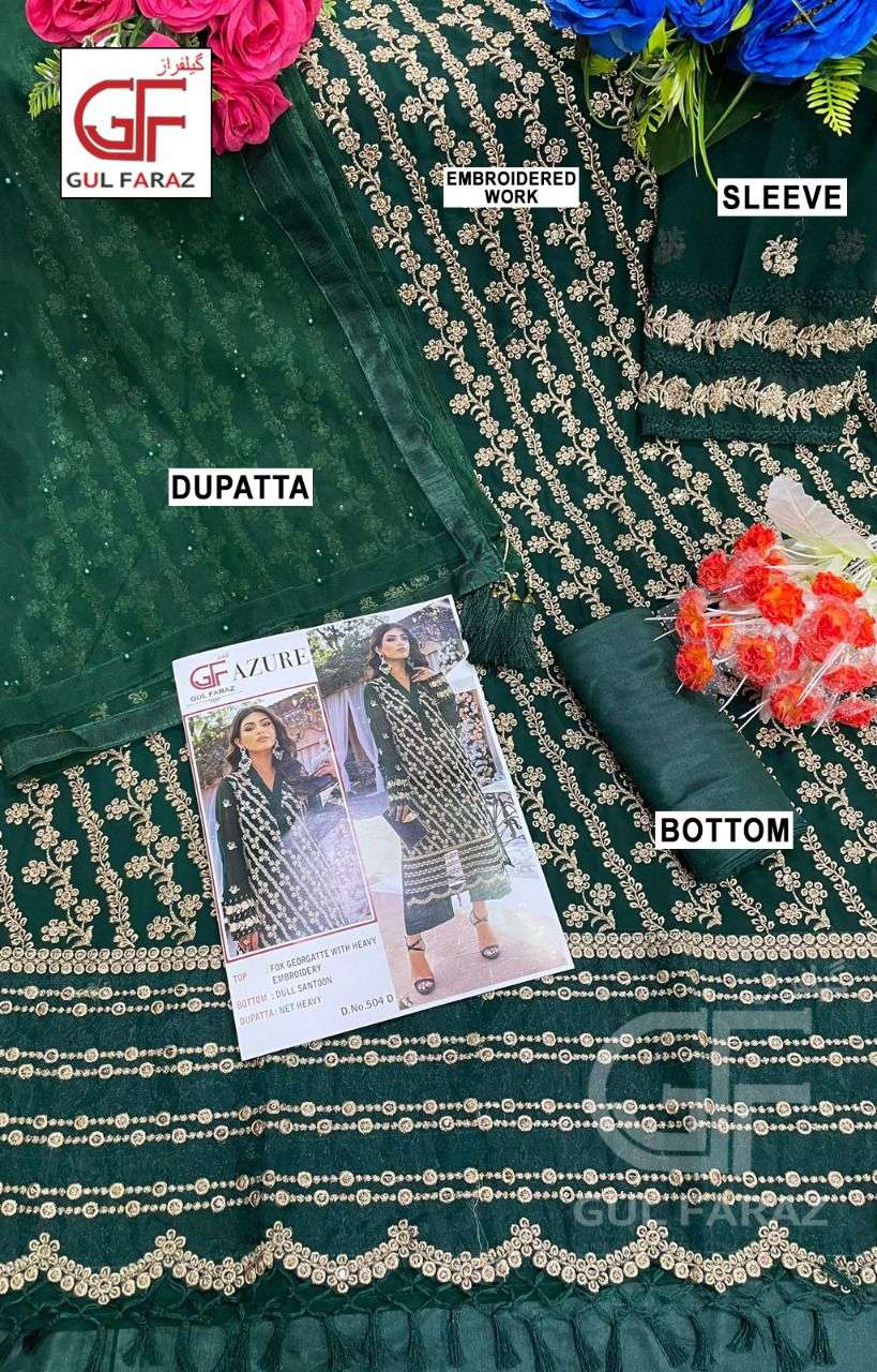 AZURE BY GUL FARAZ 504-A TO 504-D SERIES BEAUTIFUL PAKISTANI SUITS COLORFUL STYLISH FANCY CASUAL WEAR & ETHNIC WEAR FAUX GEORGETTE EMBROIDERED DRESSES AT WHOLESALE PRICE