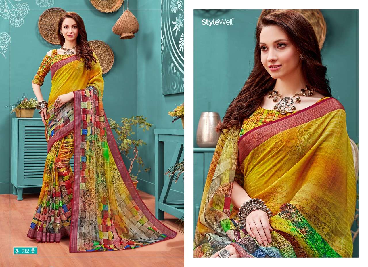 AMAIRA BY STYLEWELL 911 TO 919 SERIES INDIAN TRADITIONAL WEAR COLLECTION BEAUTIFUL STYLISH FANCY COLORFUL PARTY WEAR & OCCASIONAL WEAR LINEN SAREES AT WHOLESALE PRICE