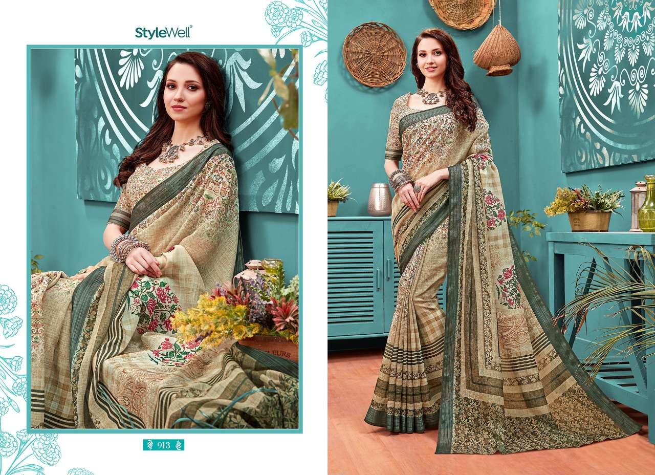 AMAIRA BY STYLEWELL 911 TO 919 SERIES INDIAN TRADITIONAL WEAR COLLECTION BEAUTIFUL STYLISH FANCY COLORFUL PARTY WEAR & OCCASIONAL WEAR LINEN SAREES AT WHOLESALE PRICE