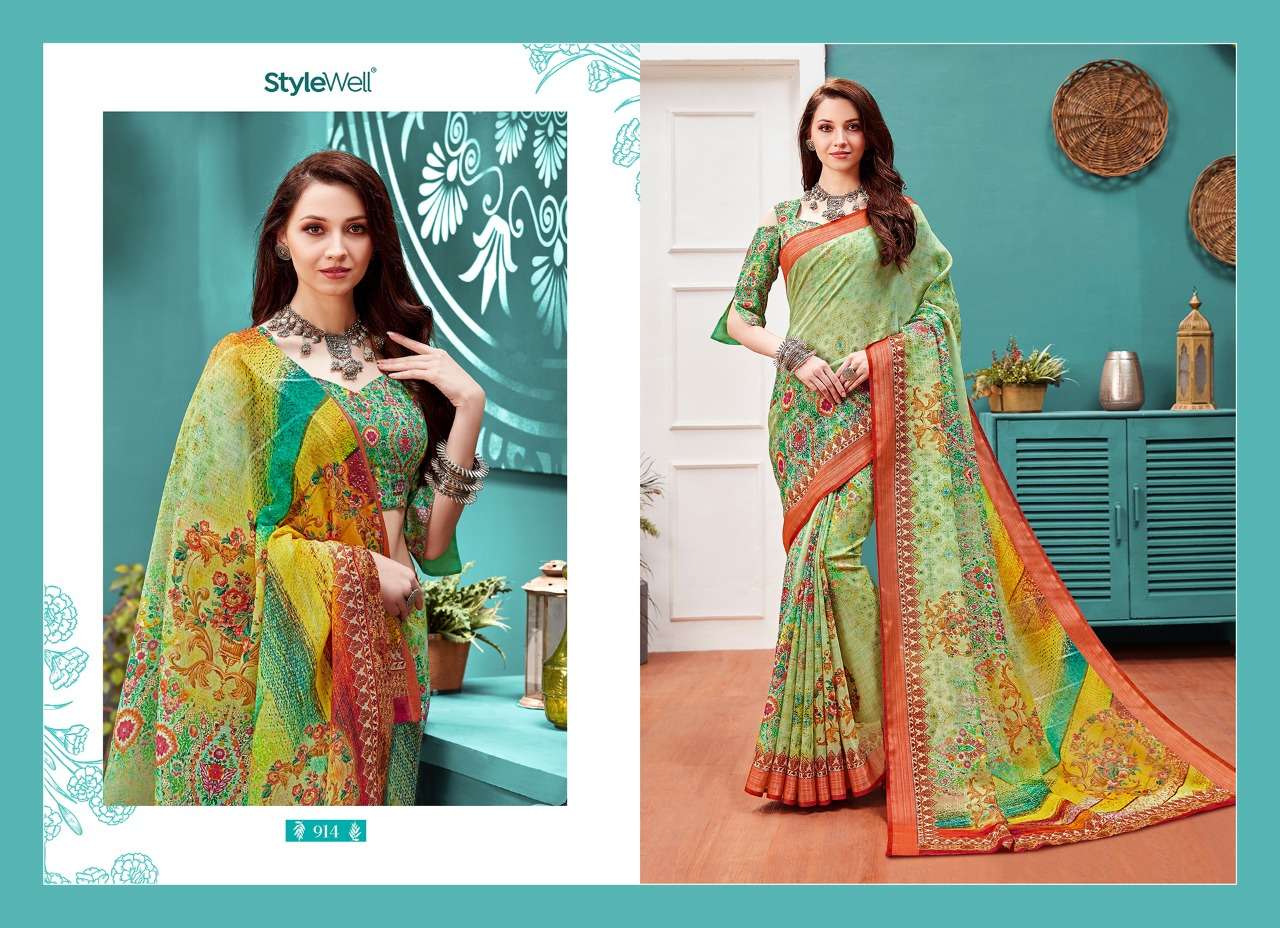 AMAIRA BY STYLEWELL 911 TO 919 SERIES INDIAN TRADITIONAL WEAR COLLECTION BEAUTIFUL STYLISH FANCY COLORFUL PARTY WEAR & OCCASIONAL WEAR LINEN SAREES AT WHOLESALE PRICE