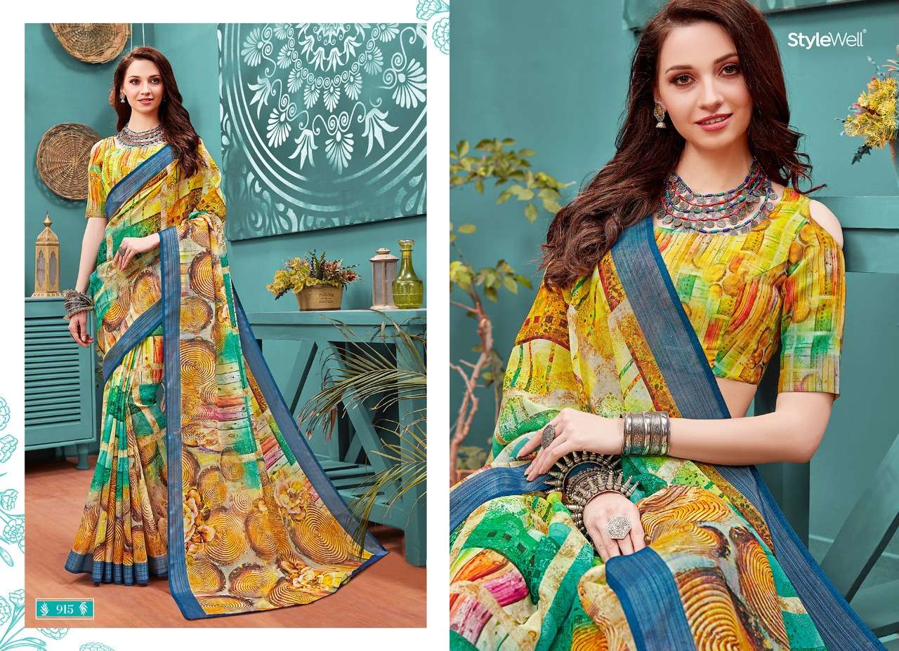 AMAIRA BY STYLEWELL 911 TO 919 SERIES INDIAN TRADITIONAL WEAR COLLECTION BEAUTIFUL STYLISH FANCY COLORFUL PARTY WEAR & OCCASIONAL WEAR LINEN SAREES AT WHOLESALE PRICE