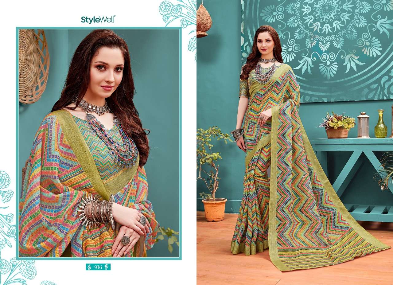 AMAIRA BY STYLEWELL 911 TO 919 SERIES INDIAN TRADITIONAL WEAR COLLECTION BEAUTIFUL STYLISH FANCY COLORFUL PARTY WEAR & OCCASIONAL WEAR LINEN SAREES AT WHOLESALE PRICE