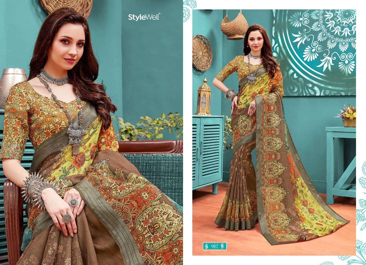 AMAIRA BY STYLEWELL 911 TO 919 SERIES INDIAN TRADITIONAL WEAR COLLECTION BEAUTIFUL STYLISH FANCY COLORFUL PARTY WEAR & OCCASIONAL WEAR LINEN SAREES AT WHOLESALE PRICE