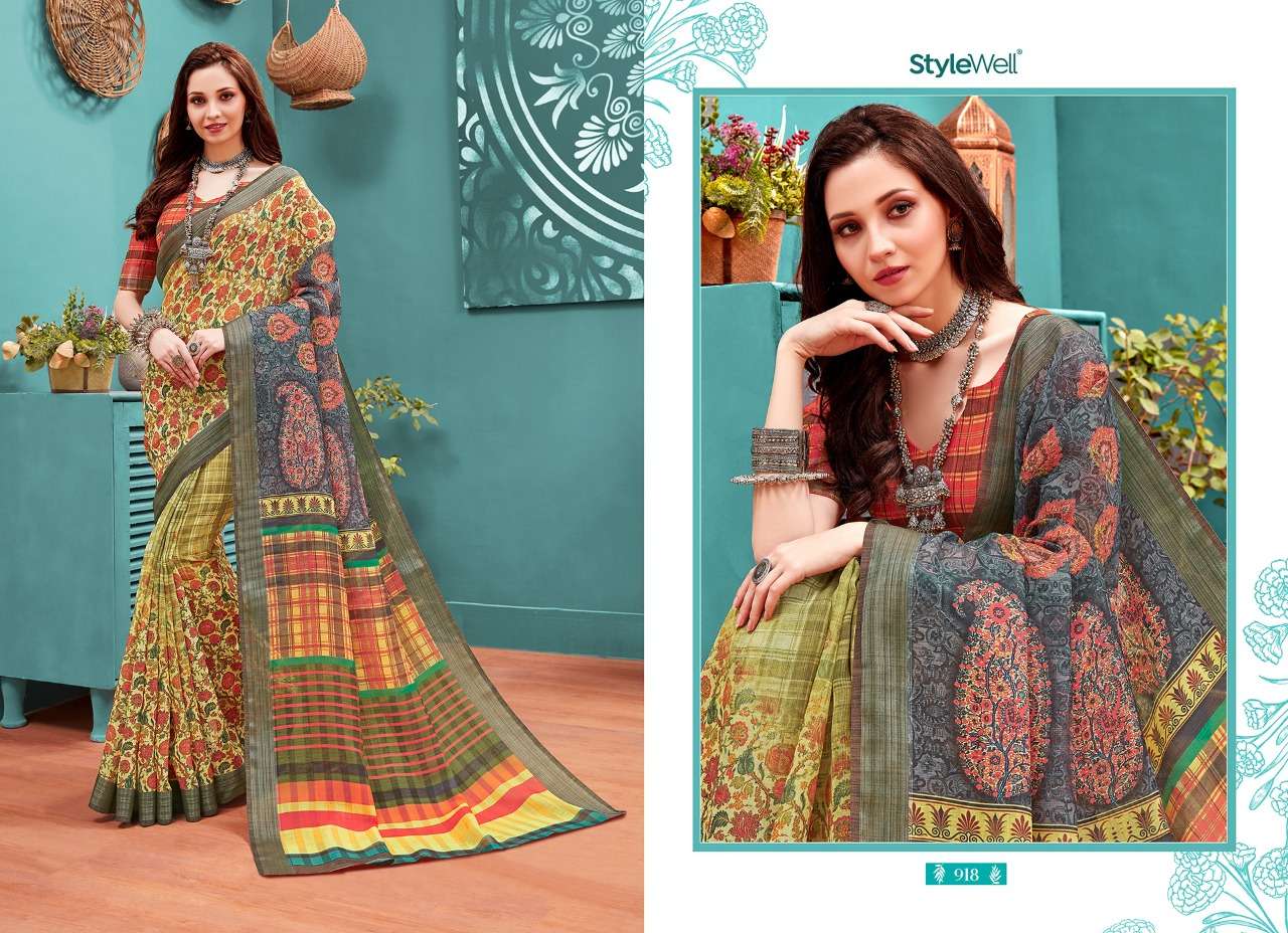 AMAIRA BY STYLEWELL 911 TO 919 SERIES INDIAN TRADITIONAL WEAR COLLECTION BEAUTIFUL STYLISH FANCY COLORFUL PARTY WEAR & OCCASIONAL WEAR LINEN SAREES AT WHOLESALE PRICE