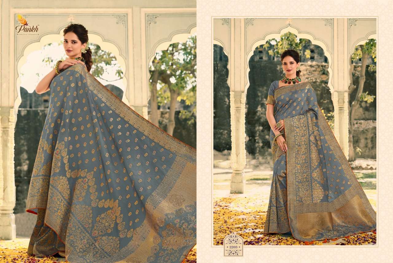 SWAROVSKI SILK BY PANKH 2201 TO 2210 SERIES INDIAN TRADITIONAL WEAR COLLECTION BEAUTIFUL STYLISH FANCY COLORFUL PARTY WEAR & OCCASIONAL WEAR SILK SAREES AT WHOLESALE PRICE