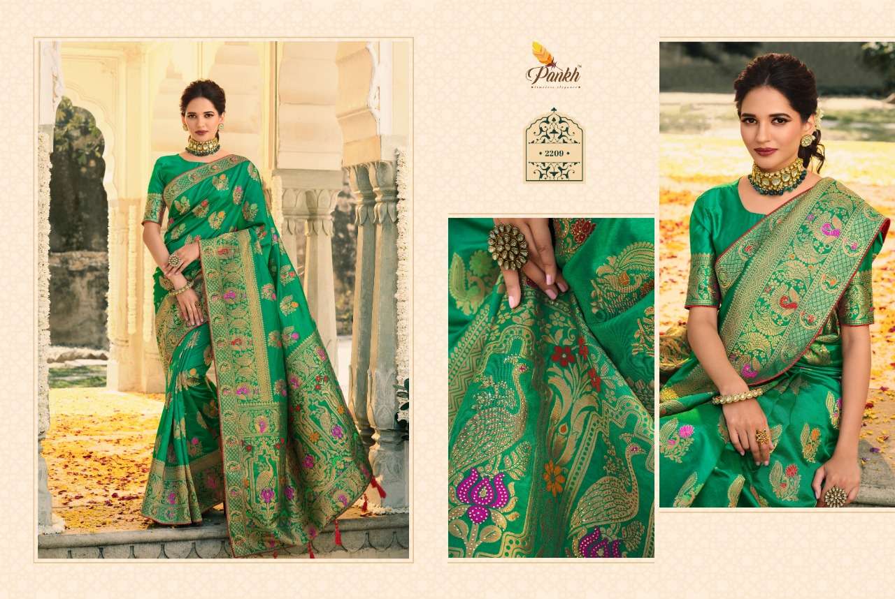 SWAROVSKI SILK BY PANKH 2201 TO 2210 SERIES INDIAN TRADITIONAL WEAR COLLECTION BEAUTIFUL STYLISH FANCY COLORFUL PARTY WEAR & OCCASIONAL WEAR SILK SAREES AT WHOLESALE PRICE
