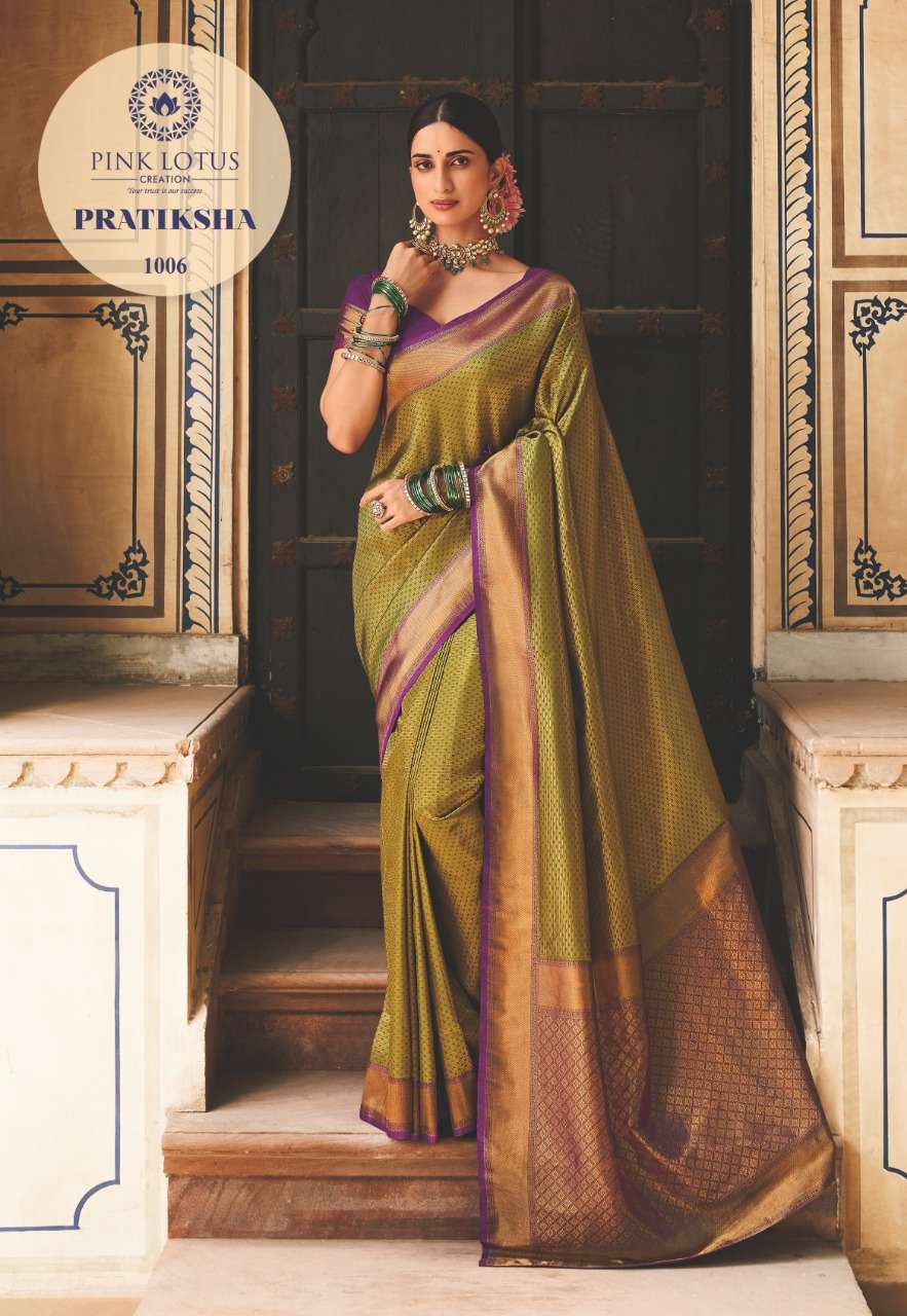 PRATIKSHA BY PINK LOTUS 1001 TO 1013 SERIES INDIAN TRADITIONAL WEAR COLLECTION BEAUTIFUL STYLISH FANCY COLORFUL PARTY WEAR & OCCASIONAL WEAR KANJIVARAM SILK SAREES AT WHOLESALE PRICE