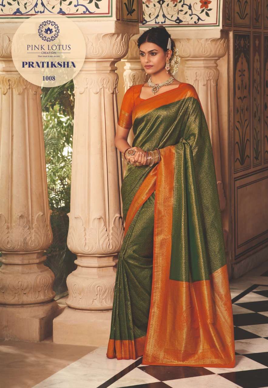 PRATIKSHA BY PINK LOTUS 1001 TO 1013 SERIES INDIAN TRADITIONAL WEAR COLLECTION BEAUTIFUL STYLISH FANCY COLORFUL PARTY WEAR & OCCASIONAL WEAR KANJIVARAM SILK SAREES AT WHOLESALE PRICE