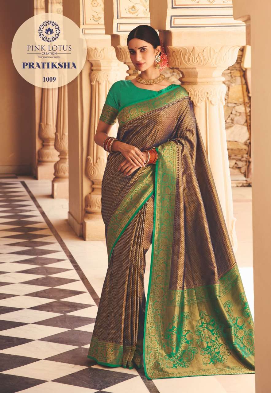 PRATIKSHA BY PINK LOTUS 1001 TO 1013 SERIES INDIAN TRADITIONAL WEAR COLLECTION BEAUTIFUL STYLISH FANCY COLORFUL PARTY WEAR & OCCASIONAL WEAR KANJIVARAM SILK SAREES AT WHOLESALE PRICE