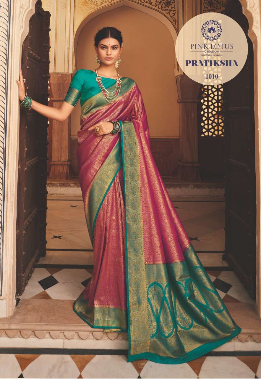 PRATIKSHA BY PINK LOTUS 1001 TO 1013 SERIES INDIAN TRADITIONAL WEAR COLLECTION BEAUTIFUL STYLISH FANCY COLORFUL PARTY WEAR & OCCASIONAL WEAR KANJIVARAM SILK SAREES AT WHOLESALE PRICE