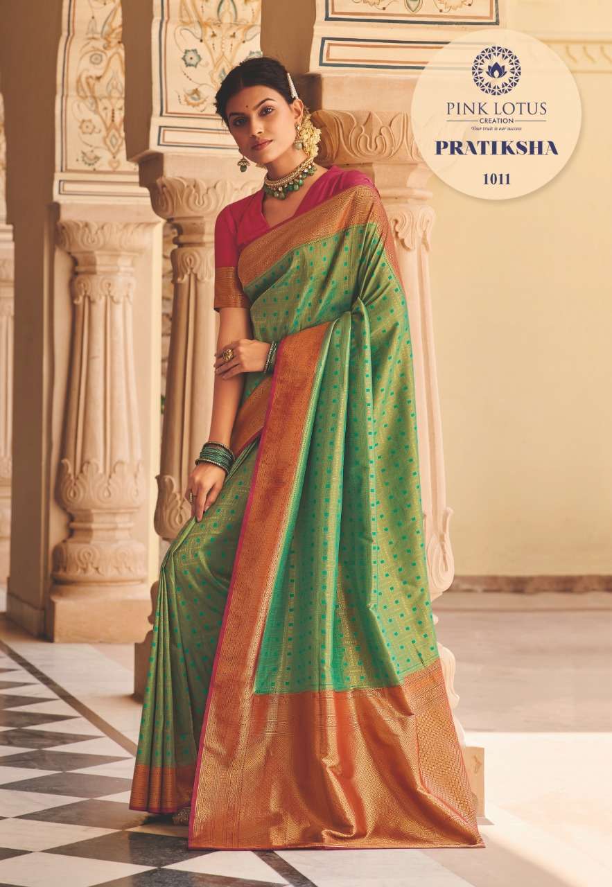 PRATIKSHA BY PINK LOTUS 1001 TO 1013 SERIES INDIAN TRADITIONAL WEAR COLLECTION BEAUTIFUL STYLISH FANCY COLORFUL PARTY WEAR & OCCASIONAL WEAR KANJIVARAM SILK SAREES AT WHOLESALE PRICE