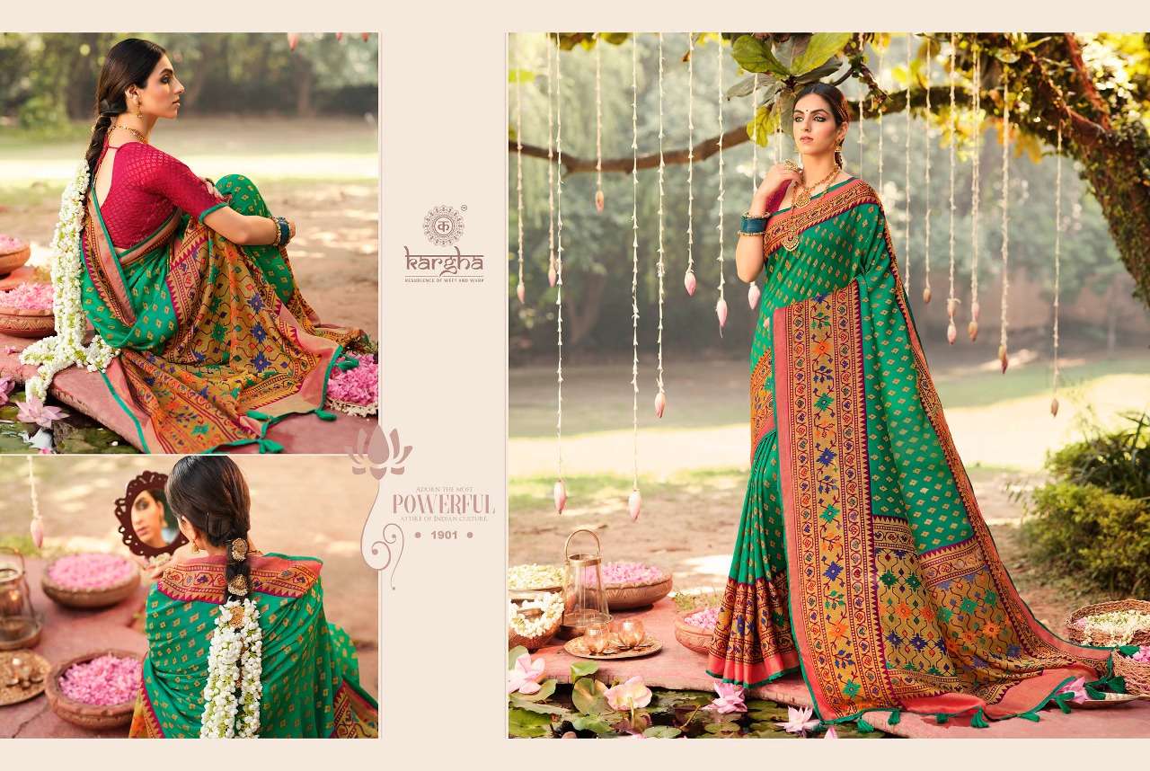 KARGHA VOL-1 BY KARGHA 1901 TO 1914 SERIES INDIAN TRADITIONAL WEAR COLLECTION BEAUTIFUL STYLISH FANCY COLORFUL PARTY WEAR & OCCASIONAL WEAR BRASSO SILK SAREES AT WHOLESALE PRICE