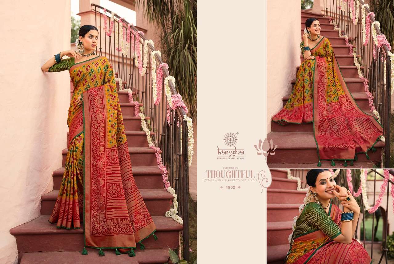 KARGHA VOL-1 BY KARGHA 1901 TO 1914 SERIES INDIAN TRADITIONAL WEAR COLLECTION BEAUTIFUL STYLISH FANCY COLORFUL PARTY WEAR & OCCASIONAL WEAR BRASSO SILK SAREES AT WHOLESALE PRICE