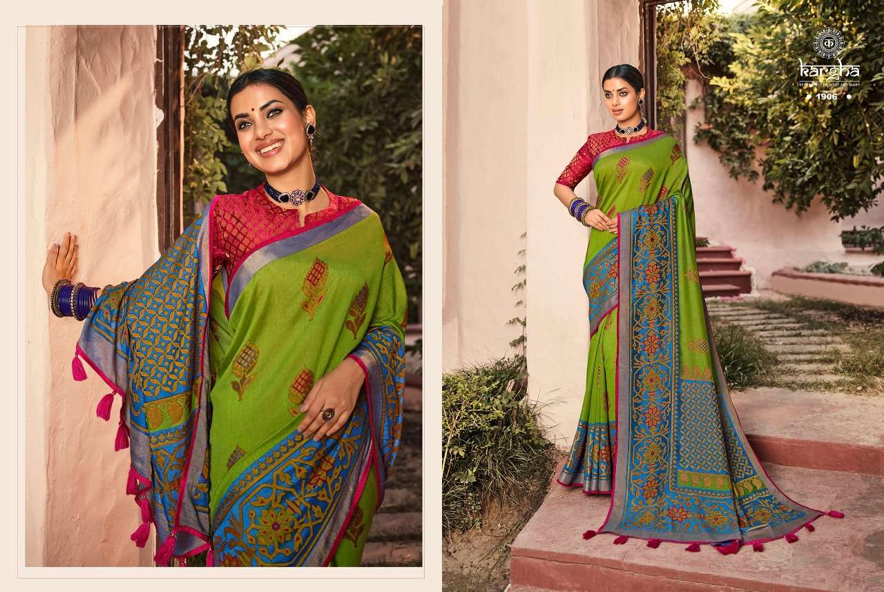 KARGHA VOL-1 BY KARGHA 1901 TO 1914 SERIES INDIAN TRADITIONAL WEAR COLLECTION BEAUTIFUL STYLISH FANCY COLORFUL PARTY WEAR & OCCASIONAL WEAR BRASSO SILK SAREES AT WHOLESALE PRICE