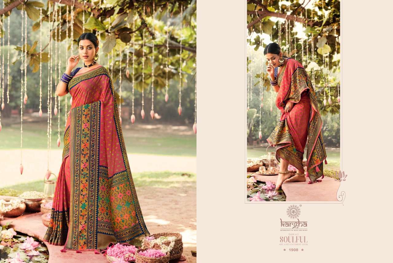 KARGHA VOL-1 BY KARGHA 1901 TO 1914 SERIES INDIAN TRADITIONAL WEAR COLLECTION BEAUTIFUL STYLISH FANCY COLORFUL PARTY WEAR & OCCASIONAL WEAR BRASSO SILK SAREES AT WHOLESALE PRICE
