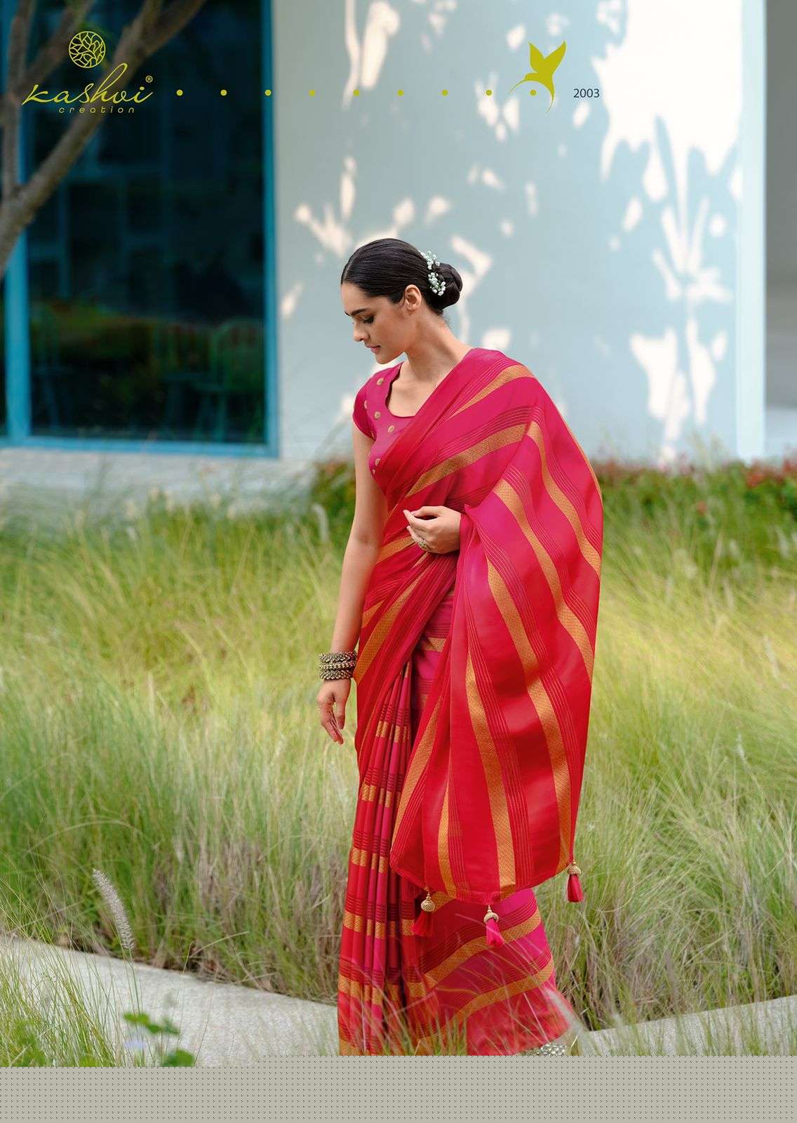 MUKTA BY KASHVI CREATION 2001 TO 2010 SERIES INDIAN TRADITIONAL WEAR COLLECTION BEAUTIFUL STYLISH FANCY COLORFUL PARTY WEAR & OCCASIONAL WEAR VISCOSE CREPE SAREES AT WHOLESALE PRICE