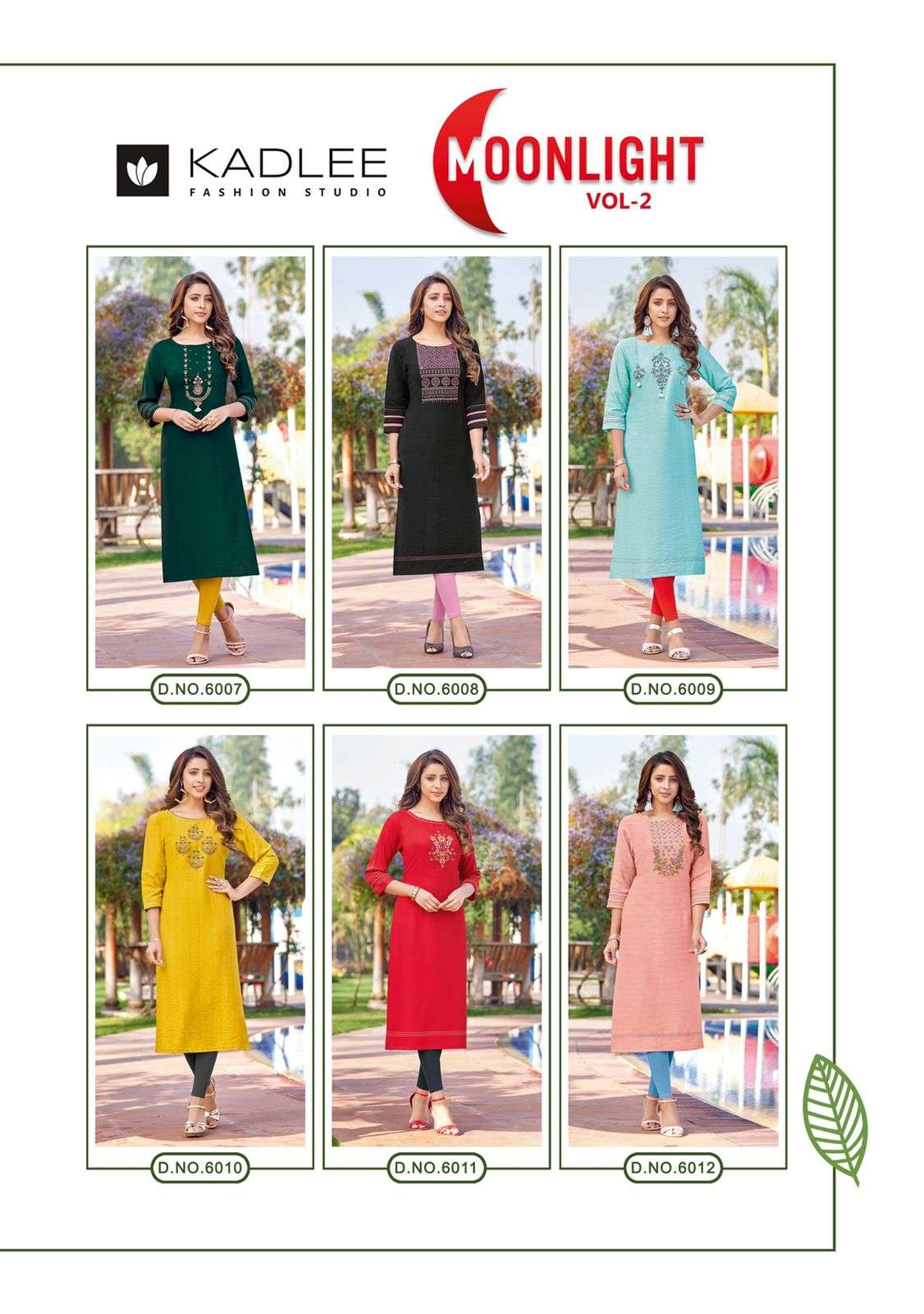 MOONLIGHT VOL-2 BY KADLEE 6007 TO 6012 SERIES DESIGNER STYLISH FANCY COLORFUL BEAUTIFUL PARTY WEAR & ETHNIC WEAR COLLECTION NYLON VISCOSE KURTIS AT WHOLESALE PRICE