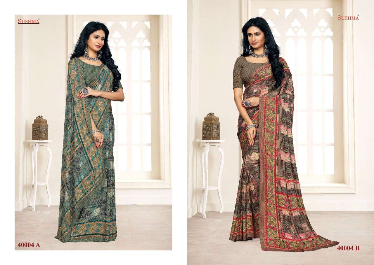 FAIR-21 BY SUSHMA 40001-A TO 40006-B SERIES INDIAN TRADITIONAL WEAR COLLECTION BEAUTIFUL STYLISH FANCY COLORFUL PARTY WEAR & OCCASIONAL WEAR FANCY SAREES AT WHOLESALE PRICE