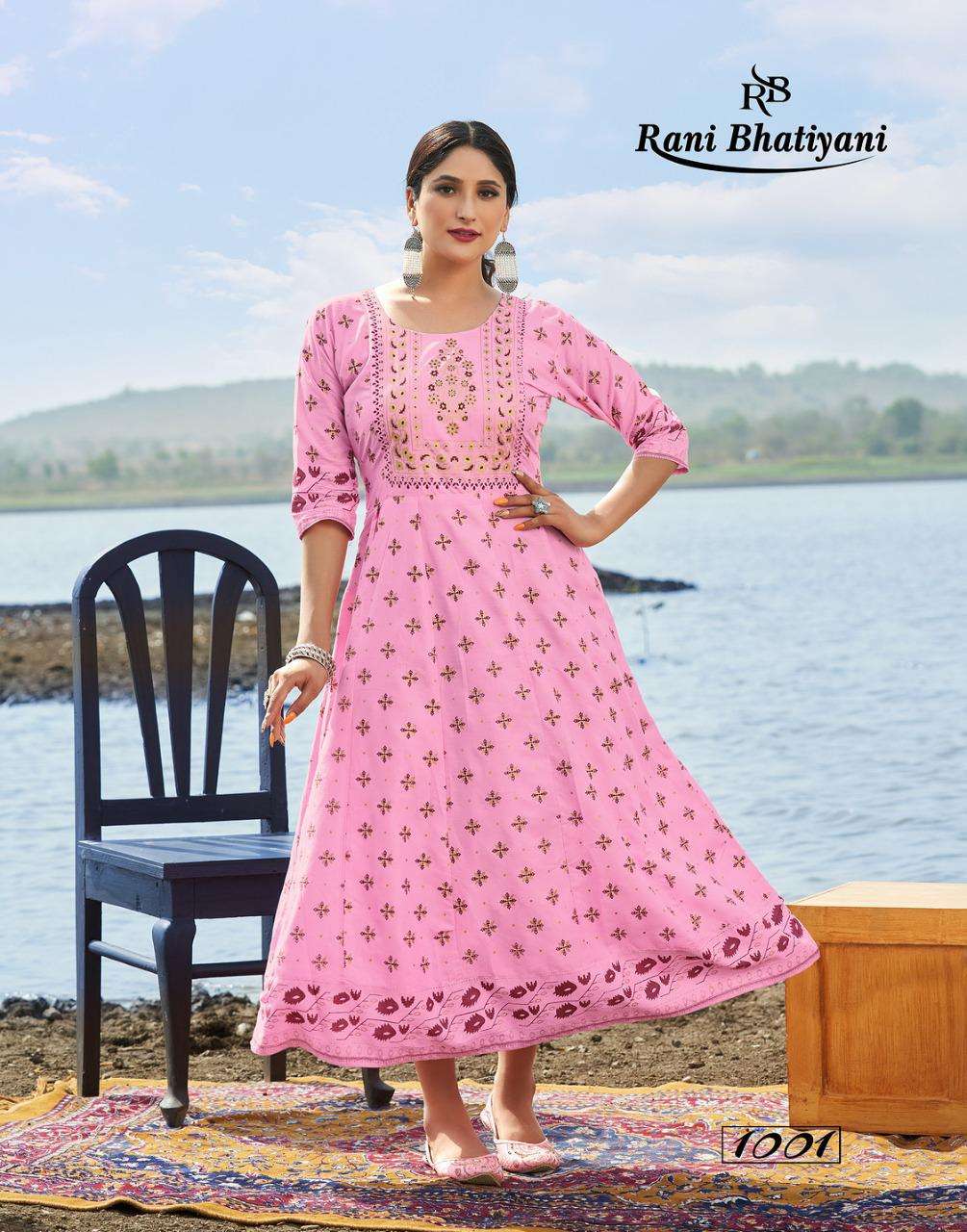 KHUBSOORAT VOL-1 BY RANI BHATIYANI 1001 TO 1008 SERIES DESIGNER STYLISH FANCY COLORFUL BEAUTIFUL PARTY WEAR & ETHNIC WEAR COLLECTION RAYON PRINT KURTIS AT WHOLESALE PRICE