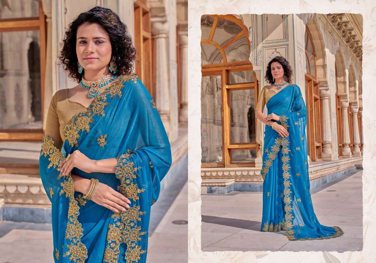 CHAKRA SHIMMER BY YADU NANDAN FASHION 01 TO 05 SERIES INDIAN TRADITIONAL WEAR COLLECTION BEAUTIFUL STYLISH FANCY COLORFUL PARTY WEAR & OCCASIONAL WEAR CHIFFON SAREES AT WHOLESALE PRICE