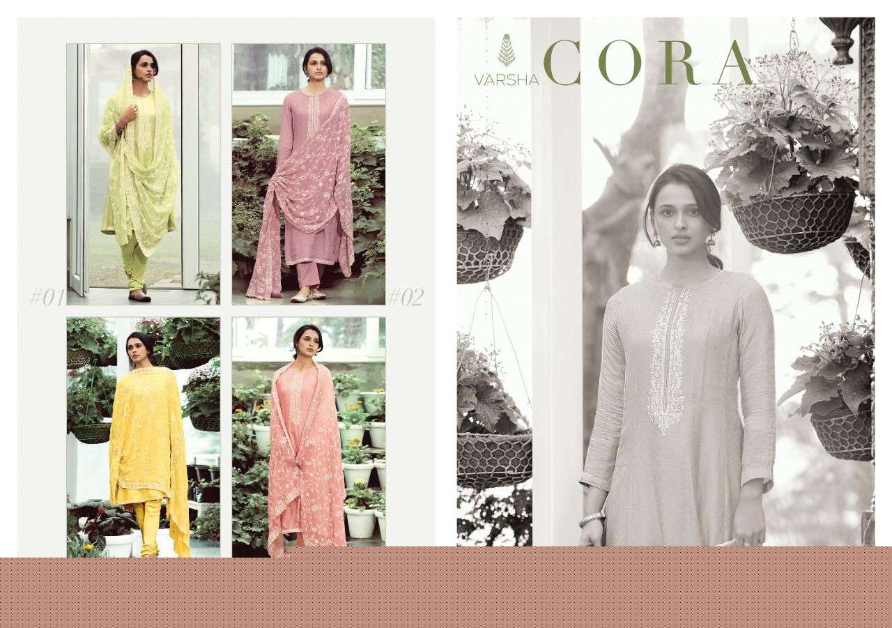 CORA BY VARSHA 01 TO 04 SERIES BEAUTIFUL SUITS COLORFUL STYLISH FANCY CASUAL WEAR & ETHNIC WEAR WOVEN EMBROIDERED DRESSES AT WHOLESALE PRICE