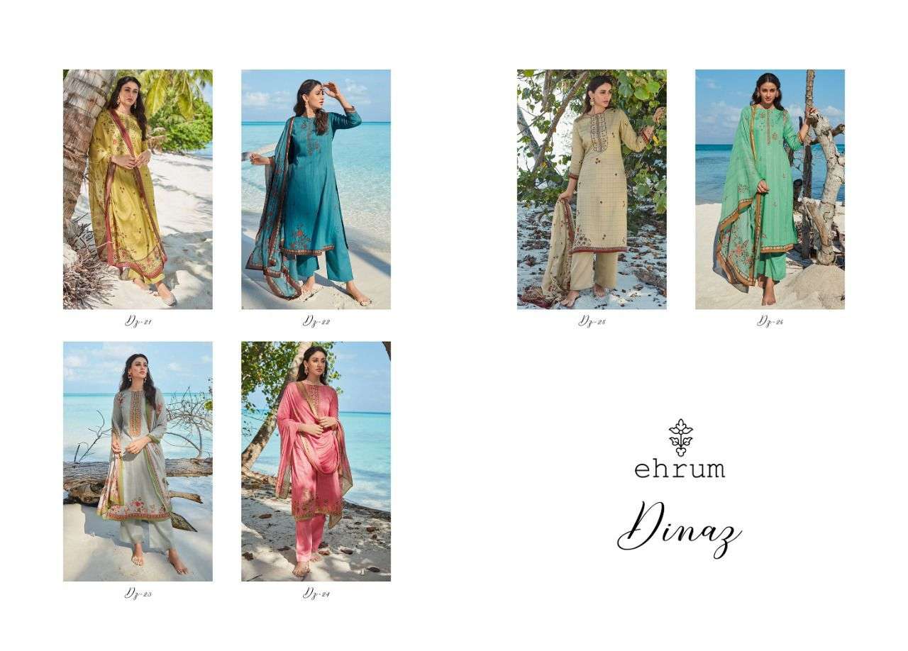 DINAZ BY EHRUM 21 TO 26 SERIES BEAUTIFUL SUITS COLORFUL STYLISH FANCY CASUAL WEAR & ETHNIC WEAR COTTON SATIN PRINT DRESSES AT WHOLESALE PRICE