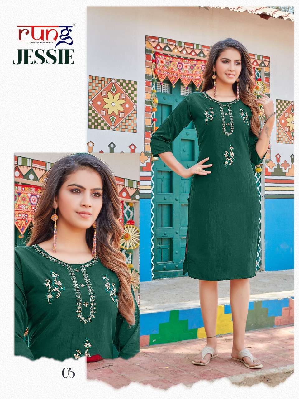 JESSIE BY RUNG 01 TO 08 SERIES DESIGNER STYLISH FANCY COLORFUL BEAUTIFUL PARTY WEAR & ETHNIC WEAR COLLECTION CHINNON SILK KURTIS AT WHOLESALE PRICE