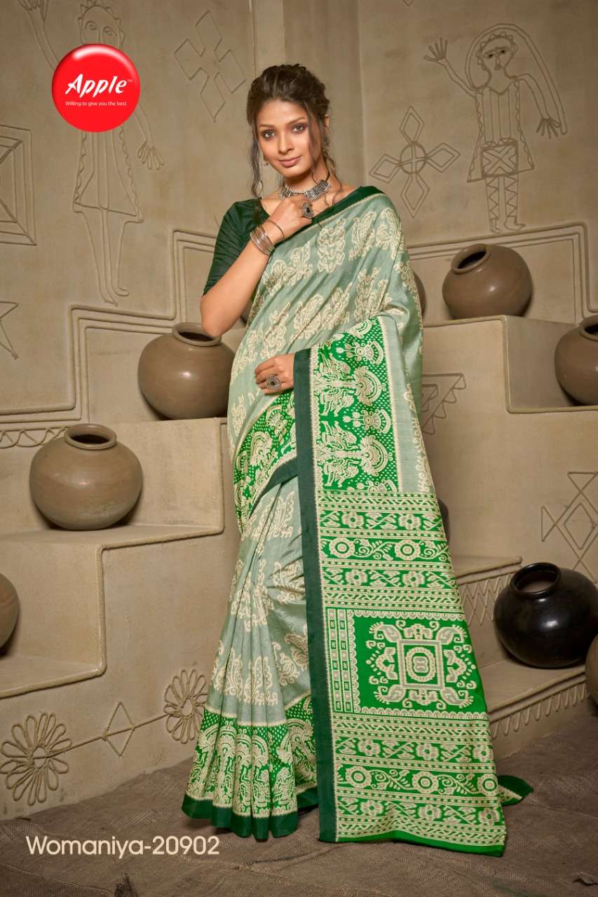 WOMANIYA VOL-20 BY APPLE 20901 TO 20908 SERIES INDIAN TRADITIONAL WEAR COLLECTION BEAUTIFUL STYLISH FANCY COLORFUL PARTY WEAR & OCCASIONAL WEAR BHAGALPURI SAREES AT WHOLESALE PRICE