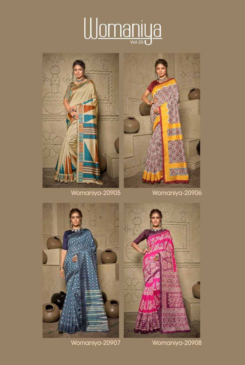 WOMANIYA VOL-20 BY APPLE 20901 TO 20908 SERIES INDIAN TRADITIONAL WEAR COLLECTION BEAUTIFUL STYLISH FANCY COLORFUL PARTY WEAR & OCCASIONAL WEAR BHAGALPURI SAREES AT WHOLESALE PRICE