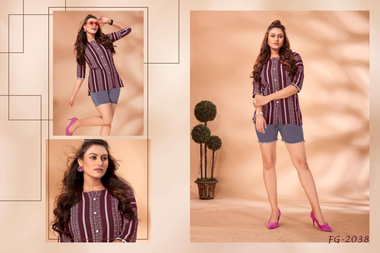 PARIS BY FASHION GALLERIA 2038 TO 2041 SERIES BEAUTIFUL STYLISH FANCY COLORFUL CASUAL WEAR & ETHNIC WEAR PURE COTTON TOPS AT WHOLESALE PRICE
