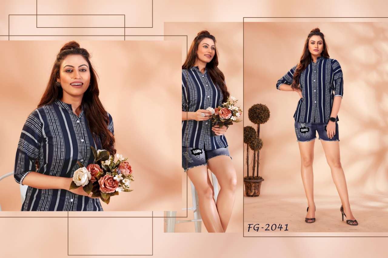 PARIS BY FASHION GALLERIA 2038 TO 2041 SERIES BEAUTIFUL STYLISH FANCY COLORFUL CASUAL WEAR & ETHNIC WEAR PURE COTTON TOPS AT WHOLESALE PRICE