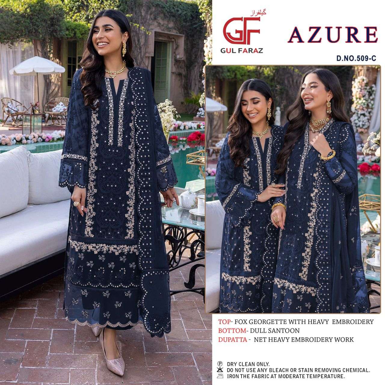AZURE VOL-6 BY GUL FARAZ 509-A TO 509-D SERIES BEAUTIFUL PAKISTANI SUITS COLORFUL STYLISH FANCY CASUAL WEAR & ETHNIC WEAR FAUX GEORGETTE DRESSES AT WHOLESALE PRICE
