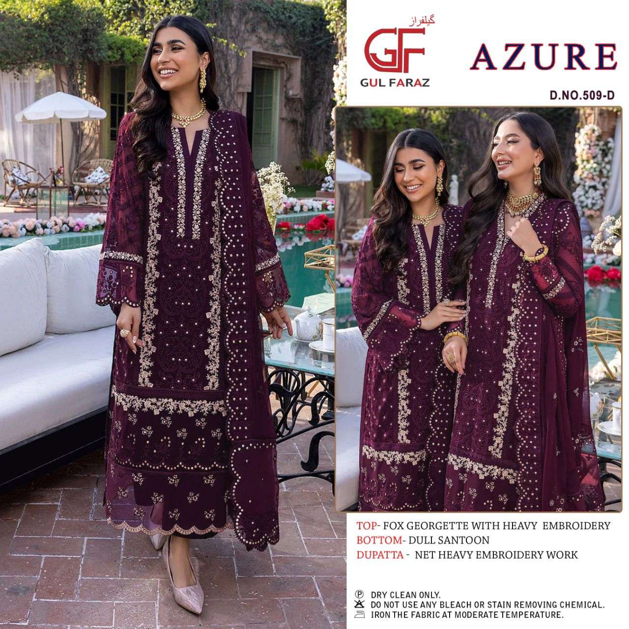 AZURE VOL-6 BY GUL FARAZ 509-A TO 509-D SERIES BEAUTIFUL PAKISTANI SUITS COLORFUL STYLISH FANCY CASUAL WEAR & ETHNIC WEAR FAUX GEORGETTE DRESSES AT WHOLESALE PRICE