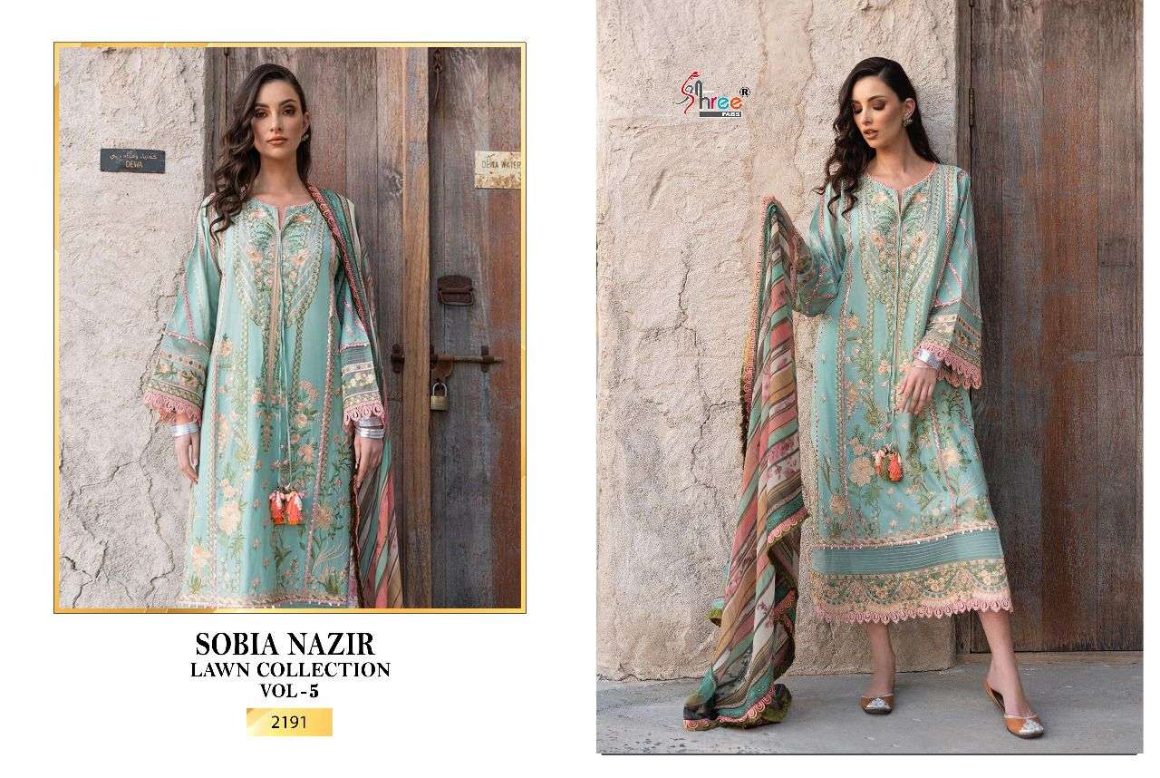 SOBIA NAZIR LAWN COLLECTION VOL-5 BY SHREE FABS 2191 TO 2195 SERIES PAKISTANI SUITS BEAUTIFUL FANCY COLORFUL STYLISH PARTY WEAR & OCCASIONAL WEAR PURE COTTON LAWN EMBROIDERED DRESSES AT WHOLESALE PRICE