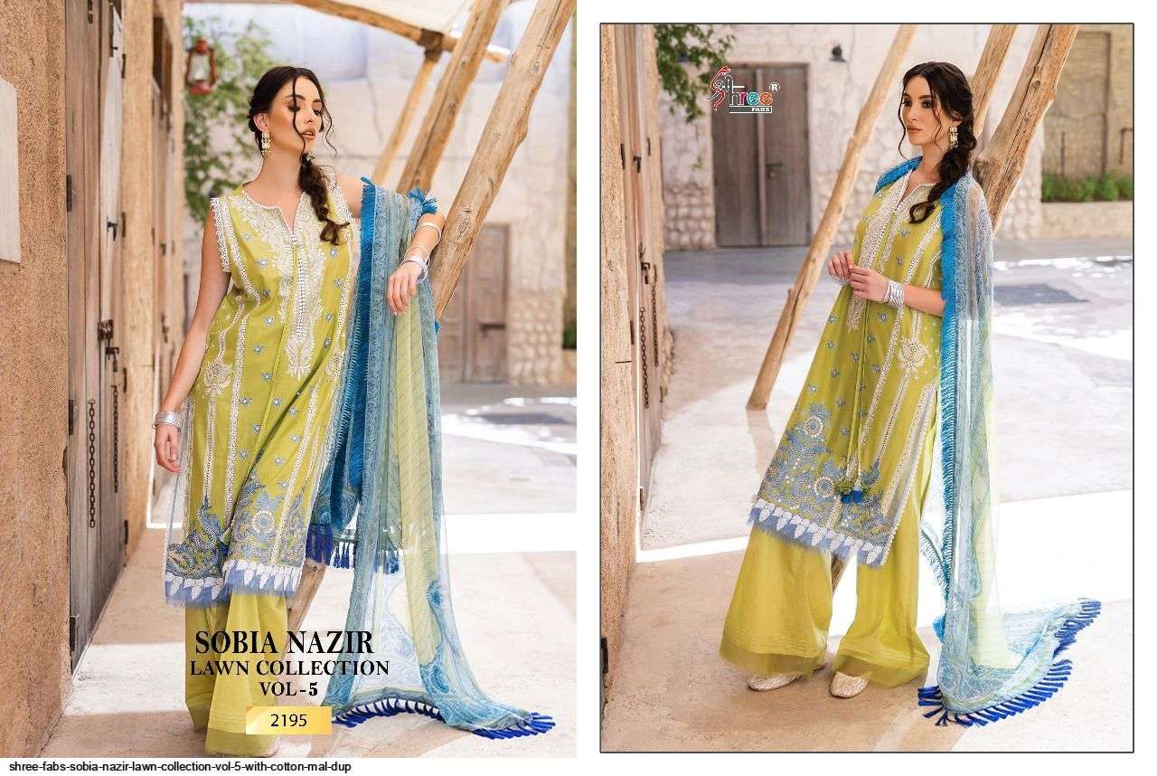SOBIA NAZIR LAWN COLLECTION VOL-5 BY SHREE FABS 2191 TO 2195 SERIES PAKISTANI SUITS BEAUTIFUL FANCY COLORFUL STYLISH PARTY WEAR & OCCASIONAL WEAR PURE COTTON LAWN EMBROIDERED DRESSES AT WHOLESALE PRICE