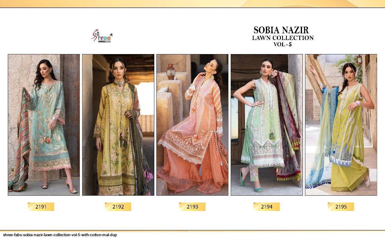 SOBIA NAZIR LAWN COLLECTION VOL-5 BY SHREE FABS 2191 TO 2195 SERIES PAKISTANI SUITS BEAUTIFUL FANCY COLORFUL STYLISH PARTY WEAR & OCCASIONAL WEAR PURE COTTON LAWN EMBROIDERED DRESSES AT WHOLESALE PRICE