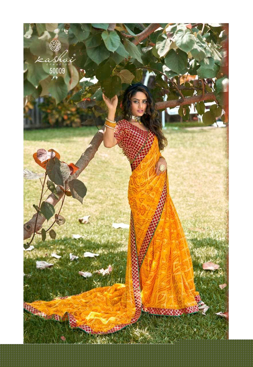 VAISHNAVI BY KASHVI CREATION 50001 TO 50010 SERIES INDIAN TRADITIONAL WEAR COLLECTION BEAUTIFUL STYLISH FANCY COLORFUL PARTY WEAR & OCCASIONAL WEAR CHIFFON SAREES AT WHOLESALE PRICE