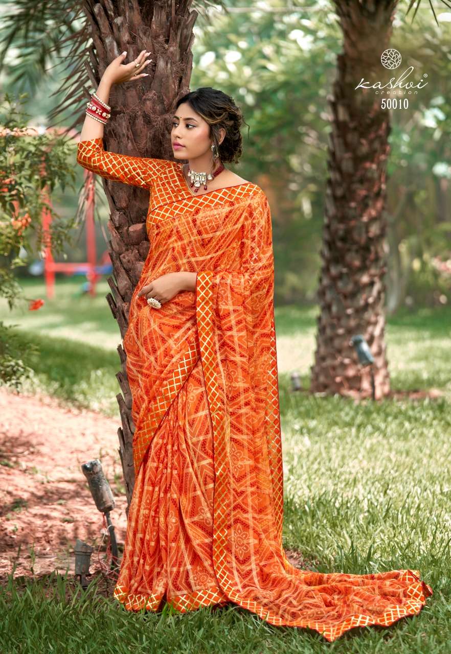 VAISHNAVI BY KASHVI CREATION 50001 TO 50010 SERIES INDIAN TRADITIONAL WEAR COLLECTION BEAUTIFUL STYLISH FANCY COLORFUL PARTY WEAR & OCCASIONAL WEAR CHIFFON SAREES AT WHOLESALE PRICE