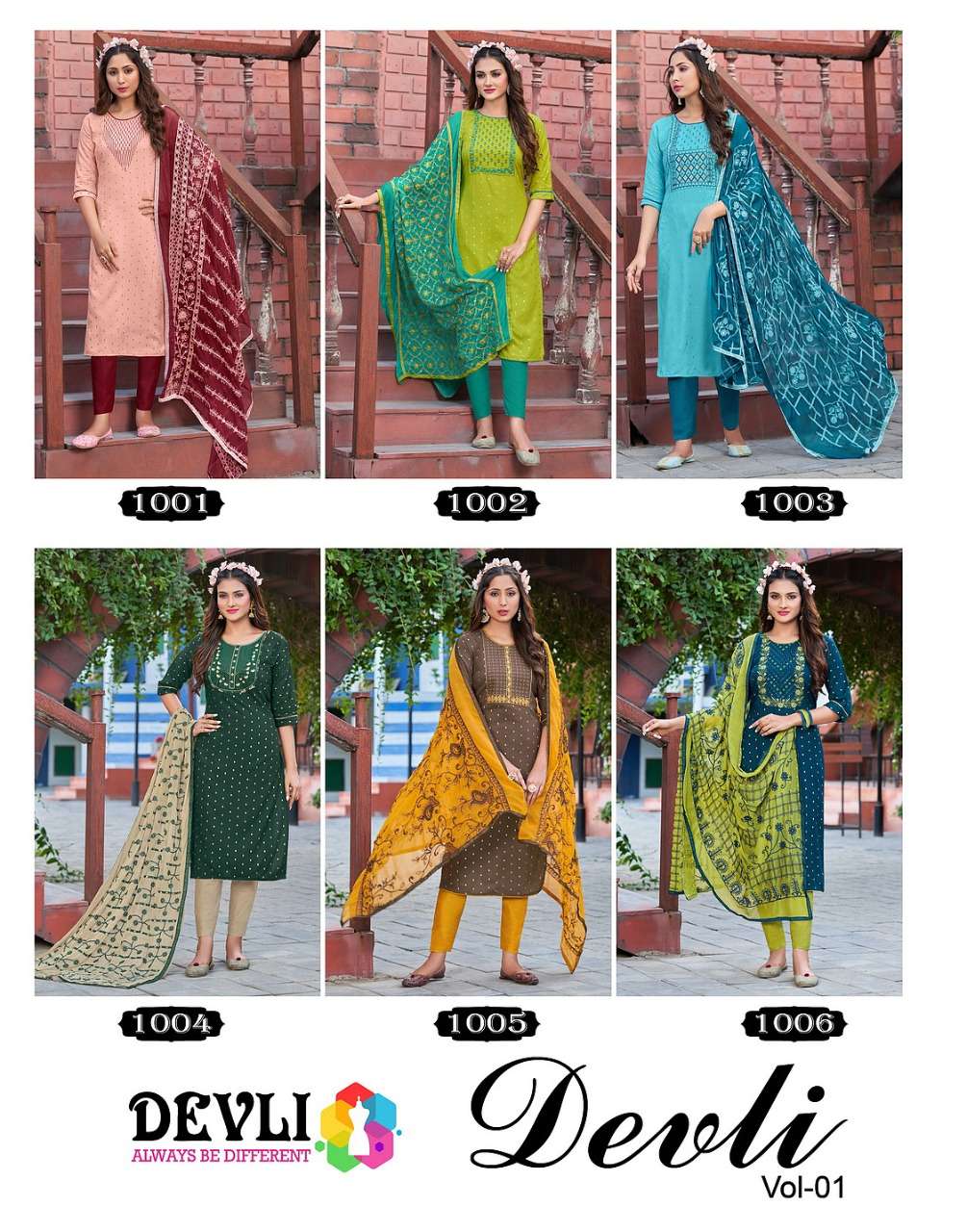 DEVLI VOL-1 BY DEVLI 1001 TO 1006 SERIES BEAUTIFUL SUITS COLORFUL STYLISH FANCY CASUAL WEAR & ETHNIC WEAR RAYON PRINT DRESSES AT WHOLESALE PRICE