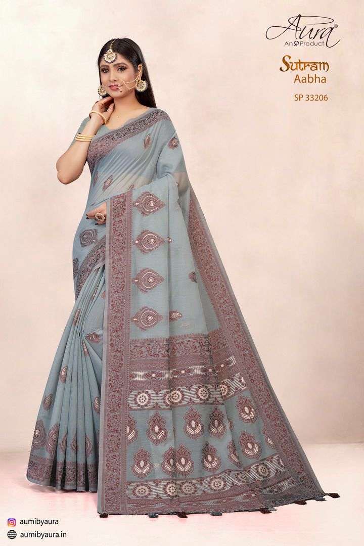 SUTRAM AABHA BY AURA 33201 TO 33206 SERIES INDIAN TRADITIONAL WEAR COLLECTION BEAUTIFUL STYLISH FANCY COLORFUL PARTY WEAR & OCCASIONAL WEAR SOFT COTTON SAREES AT WHOLESALE PRICE
